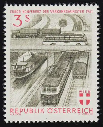 1086 Europ. Konf. Verkehrsminister, LKW + Bus auf Brücke über Eisenbahn, 3 S **