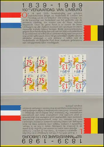 Pays-Bas - Belgique: contrat sur le Limbourg 1839-1989 par bloc quadripartite au Folder **