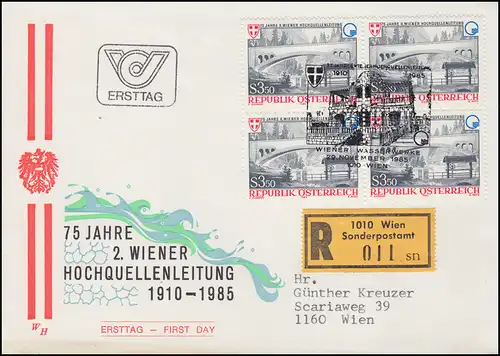 Österreich 75 Jahre Wiener Hochquellenleitung Schmuck-R-FDC 1985 Sonder-R-Zettel