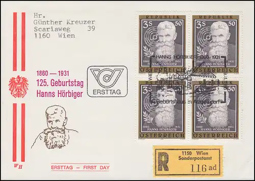 Österreich Ingenieur Hanns Hörbiger Schmuck-R-FDC Wien 1985 Sonder-R-Zettel