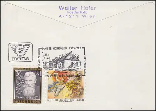 Autriche Ingénieur Hanns Hörbiger Bijoux-R-FDC Vienne 1985 Spécial R-Zetztel