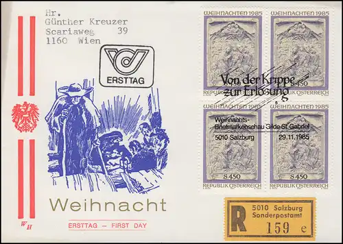 Österreich Weihnachten Christi Geburt Schmuck-R-FDC 1985 Sonder-R-Zettel