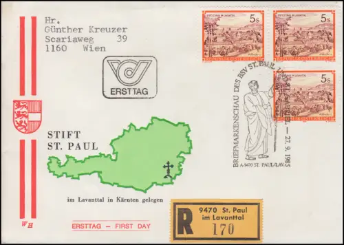 Österreich Benediktinerstift St. Paul auf Schmuck-R-FDC Lavanttal 27.9.1985
