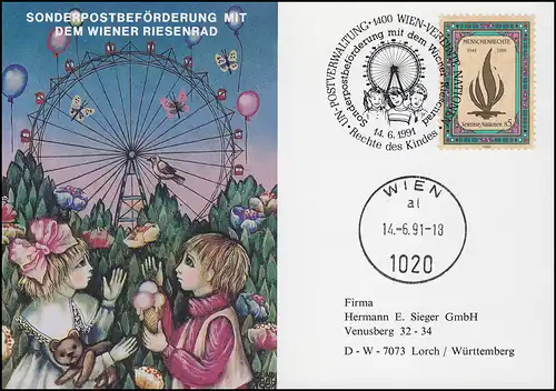 UNO Vienne: transport postal spécial avec la grande roue de Vienne 14.6.1991