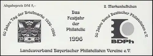 2. Markenheftchen Landesverband Bayerischer Philatelisten-Vereine e.V. 1996 SSt