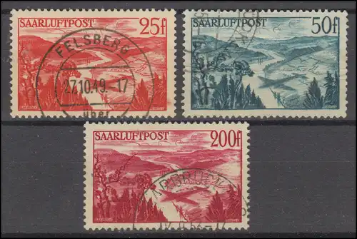 252-254 Flugpostmarken 1948, Satz gestempelt mit zeitgerechten Bedarfsstempeln