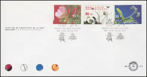 Niederlande Blumen und Umweltschutz: Satz und Block je auf Schmuck-FDC 1994