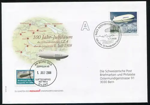 Luftschiffspost DKL 116 Fahrt LZ4 D-LZNT über Schweiz SSt ALTENRHEIN 1.7.2008