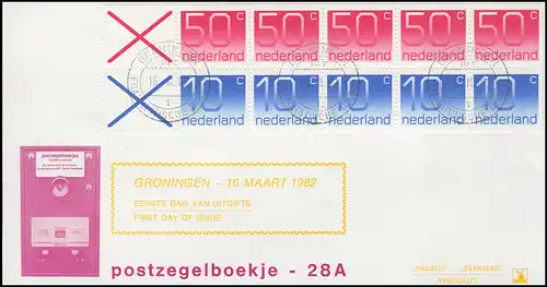 Niederlande Heftchenblatt 28 A Ziffern 50 und 10 C. mit Kreuz, Schmuck-FDC 1982