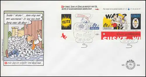Niederlande Blockausgabe Comics Cartoons: Suske und Wiske auf Schmuck-FDC 1997