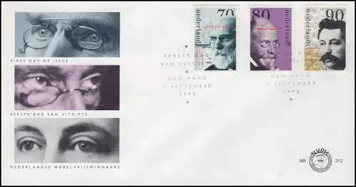 Niederlande Nobelpreisträger van der Waals, Einthoven, Eijkman, Schmuck-FDC 1993