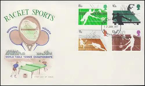 Royaume-Uni Racket Sports: Badminton Squash Bijoux de table de tennis de plage FDC 1977