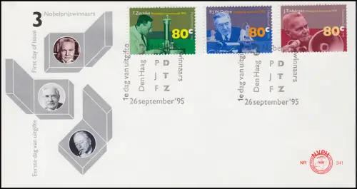 Niederlande Nobelpreisträger: Zernike Debye Tinberger auf Schmuck-FDC 1995