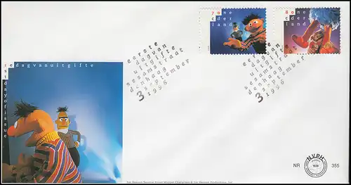 Niederlande Figuren der Sesamstraße: Puppen Ernie und Bert Schmuck-FDC 1996