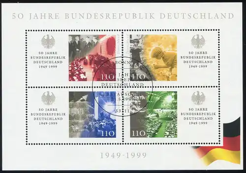 Bloc 49 Bund 1999: pli de quetz imprimé dans les marques OR et droites, ESSt Bonn