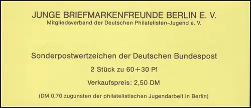 Markenheftchen Junge Briefmarkenfreunde Berlin e.V. mit 2x 1023 T.d.B. 1979, **