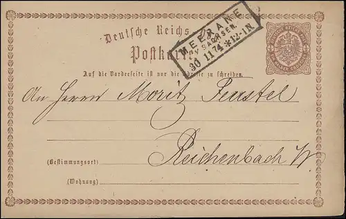 Carte postale P 1 Adler 1/2 Gr Cadre O Merane in SachesEN 30.11.74 vers Reichenbach