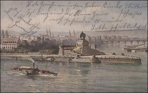 Ansichtskarte Kaiser-Wilhelm-Denkmal am Deutschen Eck, FELDPOST 15. AK 21.11.14