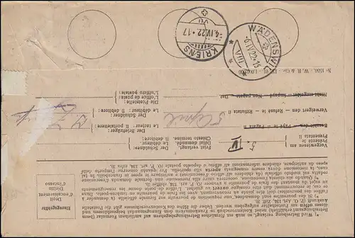 170a Sitzende EF Einzugsmandat / NN-Einschreiben WÄDENSWIL 4.4.1922