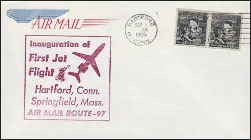 Premier vol FIRST FLIGHT AM-97 Hartford/Conn. - Springfield/Mass. HARTFORD 1.9.66