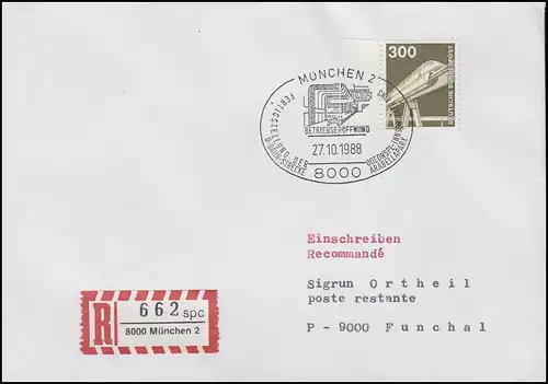1138 Magnetbahn & U-Bahn Odeonsplatz-Arabellaplatz, R-Brief München 17.10.88