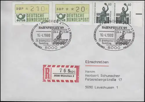 Bahnphilex'89 & Bavaria & Kampok, R-Lettre SSt Munich 16.4.1989