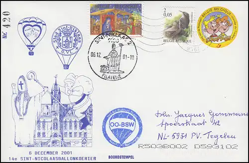 Belgique: 14e cargo de ballons Tampon de bord OO-BSW, SSt Sint Niklaas 6.12.2001