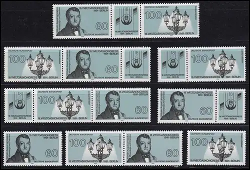 1537-1538 Weltgaskongreß Berlin 1991, 6 Zusammendrucke und 2 Ezm, Set **