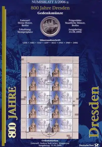 2491 800 Jahre Dresden / Sachsen - Numisblatt 3/2006