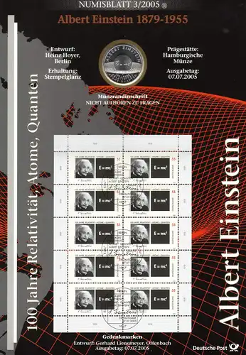 2475 Nobelpreisträger Albert Einstein - Numisblatt 3/2005