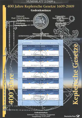 2732 Europe/CEPT: 400 ans de législation Kepler - Numisblatt 2/2009