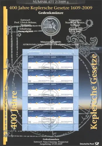 2732 Europe/CEPT: 400 ans de législation Kepler - Numisblatt 2/2009