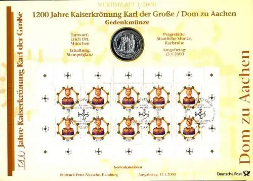 2088 Karl der Große - Aachener Dom - Numisblatt 1/2000