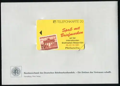 AUPHV-Folder Philatelia 1991 avec PSo 25 ESSt Cologne et carte téléphonique K 605