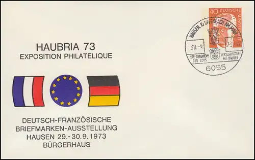PU 53/26 HAUBRIA 72 Exposition des timbres franco-allemands, SSt HAUSEN 1972