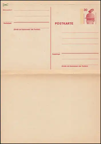 Carte postale de réponse 25 pfennig Chose imprimée / 30 pfernige 1973, non utilisée **