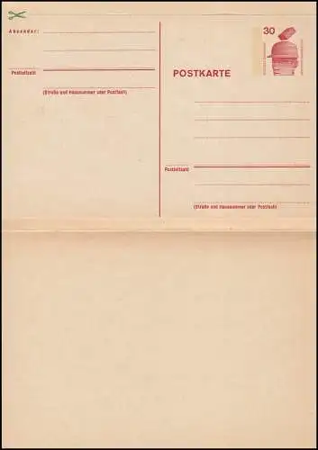 Carte postale de réponse 25 pfennig Chose imprimée / 30 pfernige 1973, non utilisée **