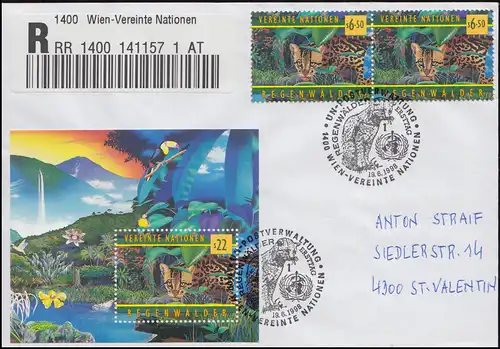 UNO Wien Block 9 WHO Schutz des Regenwaldes Ozelot R-FDC ESSt WIEN 1 - 19.6.1998