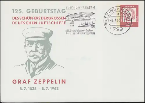 PP 30/1 Geburtstag Graf Zeppelin, passender Werbestempel FRIEDRICHSHAFEN 8.7.63 