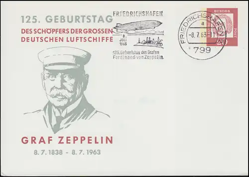 PP 30/1 anniversaire Comte Zeppelin, timbre publicitaire approprié FRIEDRICHSHAFFEN 8.7.63