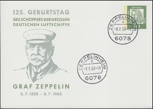 PP 28/8 Geburtstag Graf Zeppelin, Tagesstempel ZEPPELINHEIM 8.7.1963