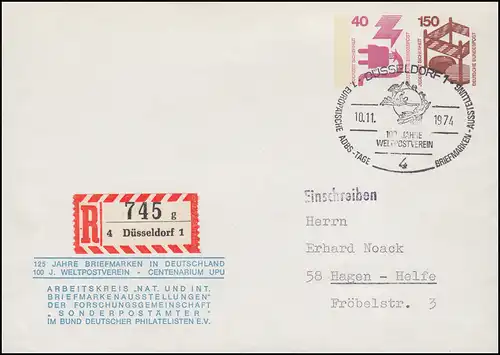 PU 105 Weltpostverein UPU und Deutsche Briefmarken, SSt DÜSSELDORF 10.11.1974 
