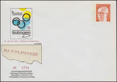 PU 53/29 Briefmarken-Werbeschau 600 Jahre Solingen 1974, ungebraucht **