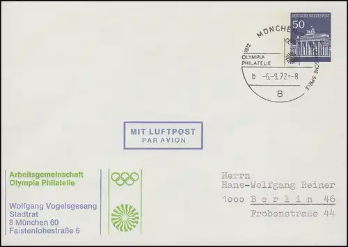 PU 33/24 AG Olympia Philatelie Anneaux olympiques, SSt MUNICH 6.9.1972