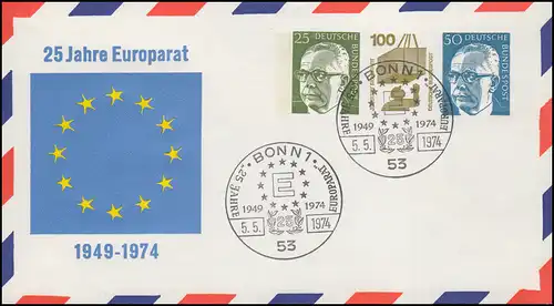 PU 60 25 Jahre Europarat 1949-1974, passender SSt BONN 12 Sterne 5.5.1974