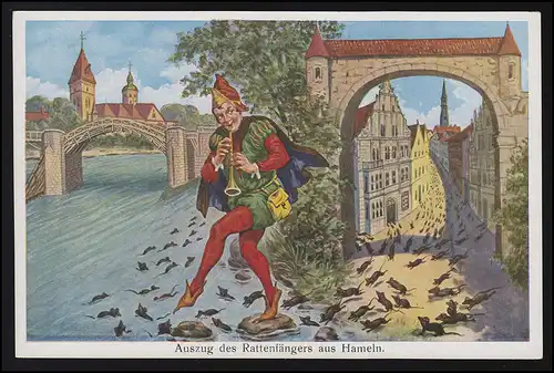 Fées Chasseurs de rats Hameln attire les rats dans l'eau, Cramers, inutilisé