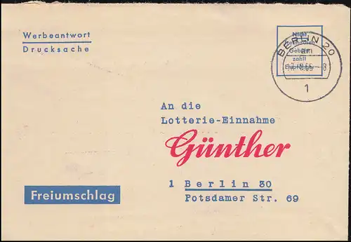 Livraison gratuite Réponse publicitaire de loterie de Günther à Berlin BERLIN 17.8.1966