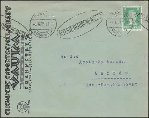 Sonder- und Werbestempel Frankfurt/Main Älteste deutsche Messe, Brief 9.6.1928