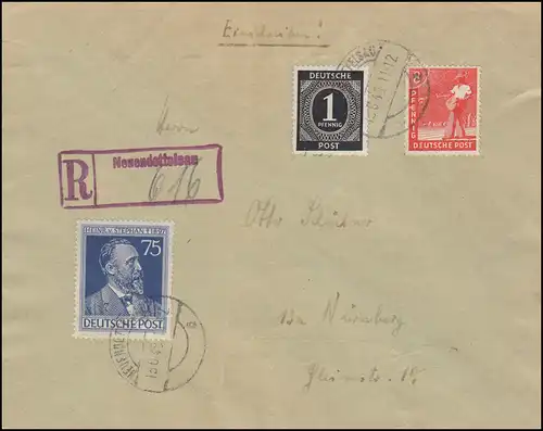 Not-R-Stempel Neuendettelsau auf R-Brief mit Stephan, NEUENDETTELSAU 13.6.1948