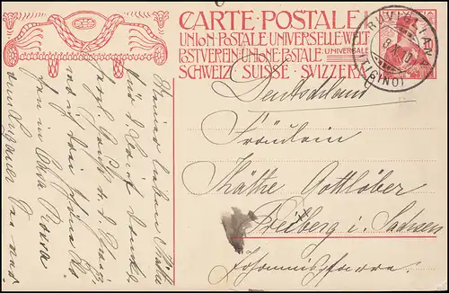 Schweiz Postkarte P 68a Weltpostdenkmal in Bern, RUVIGLIANA (TICINO) 8.10.1910